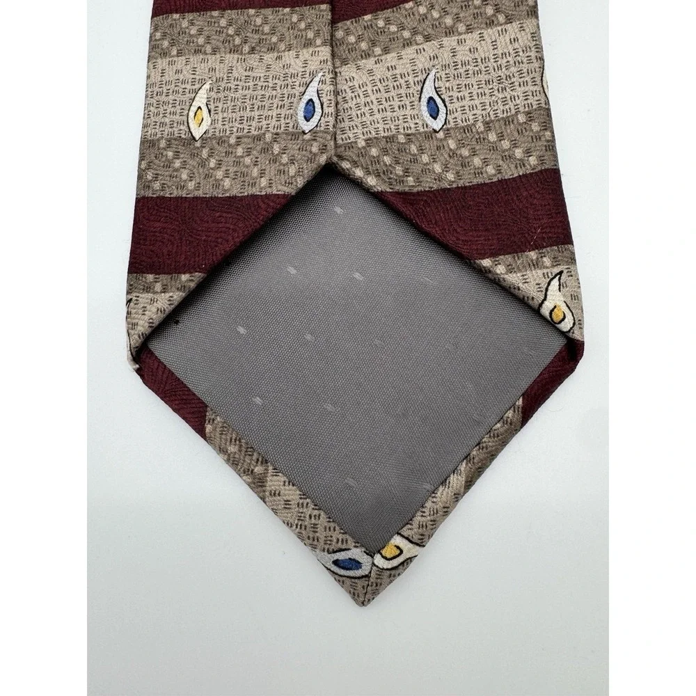 JRR Factory Direct Apparel Silk Tie Burgundy Tan Geometric Stripe Necktie‎